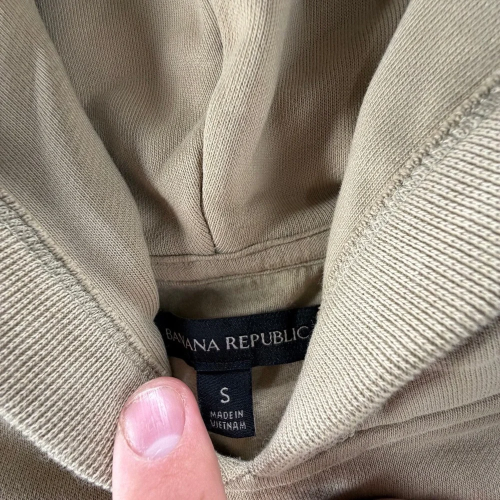 Banana Republic Mens Small Khaki Tan Cotton Blend Raglan Pullover Hoodie Pocket